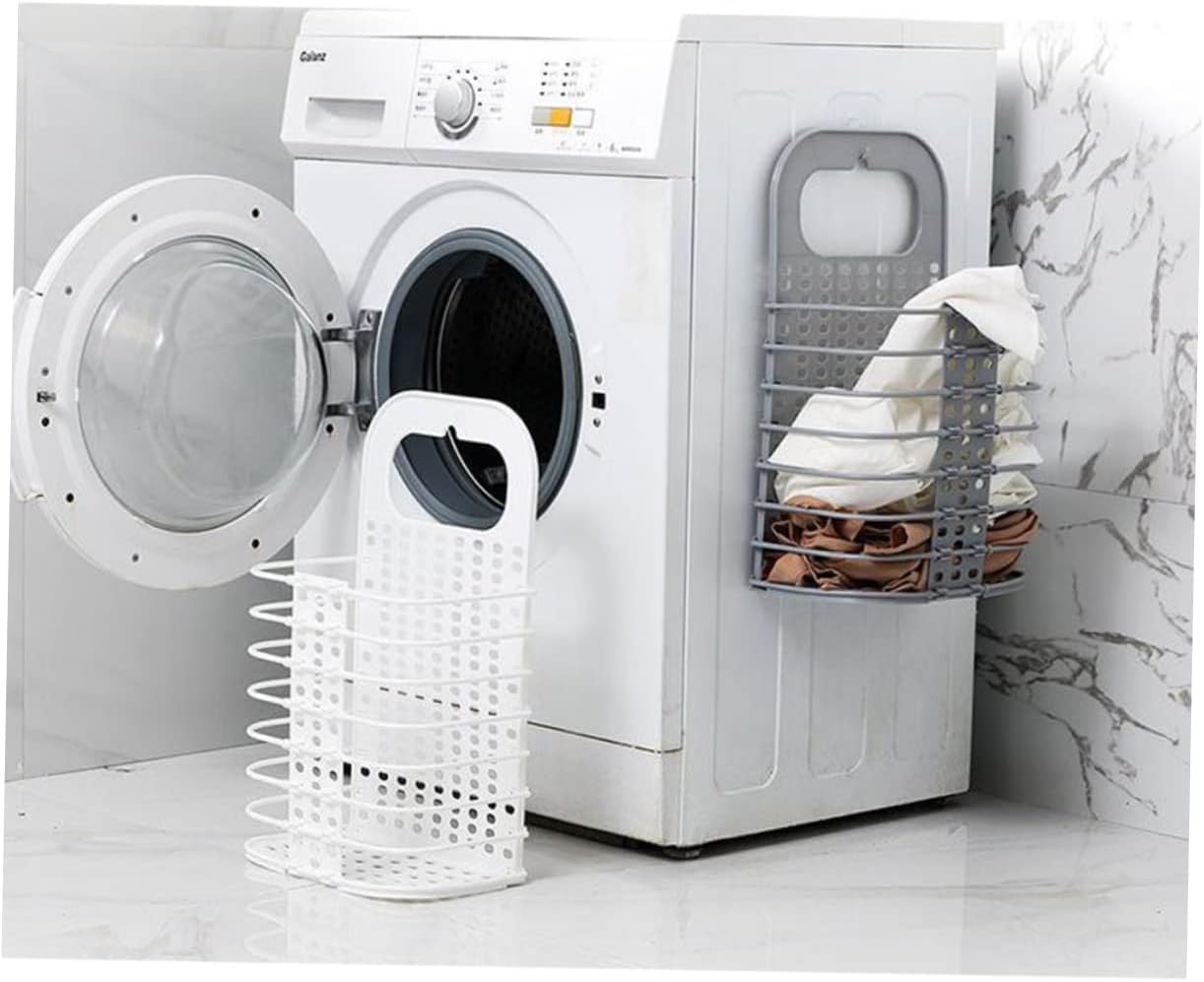 2pcs Foldable Household Laundry Basket Wall-Mounted Plastic Clothes Hamper with Handle Sturdy Gray Storage for Bathroom Bedroom and Toilets