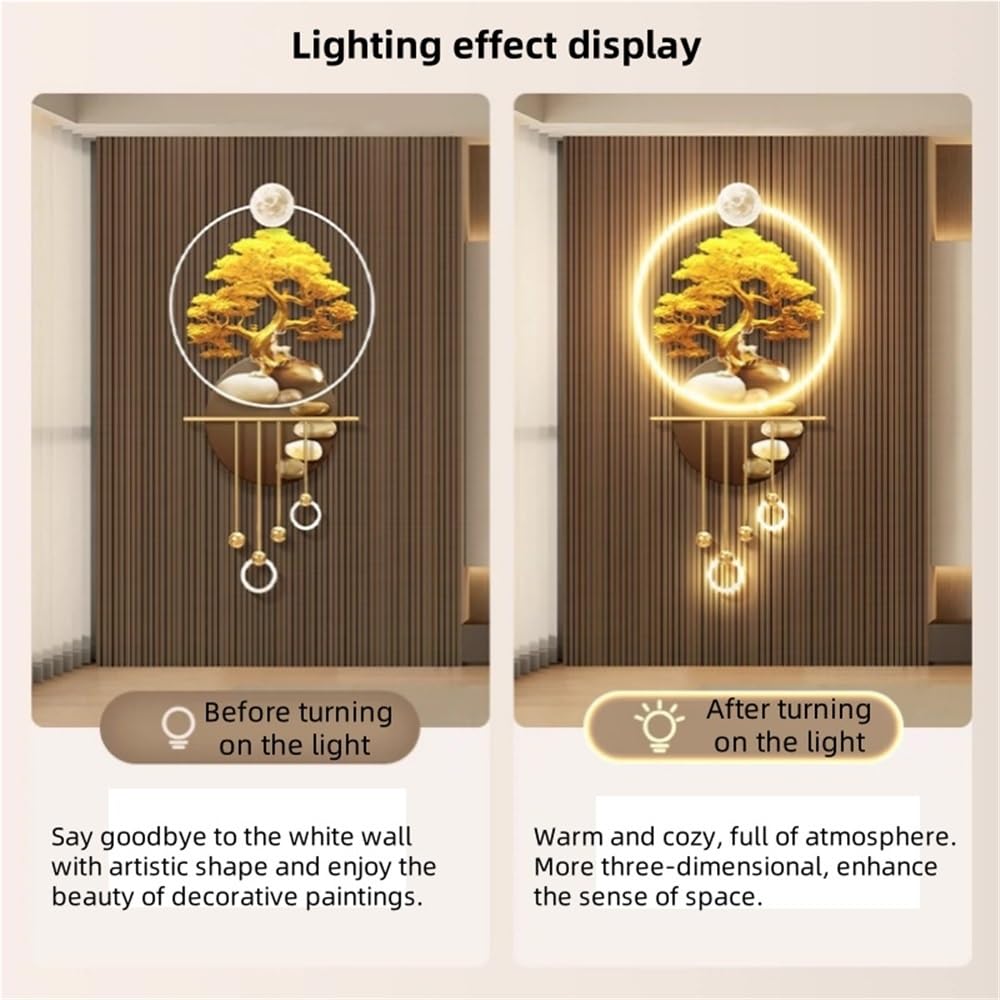 Cuadro Mural 3D con Luces, Cuadro Moderno para Colgar en la Pared, con Fuente de alimentación enchufable y LED de Alivio, decoración de Pared Grande para Entrada y Sala de Estar (B