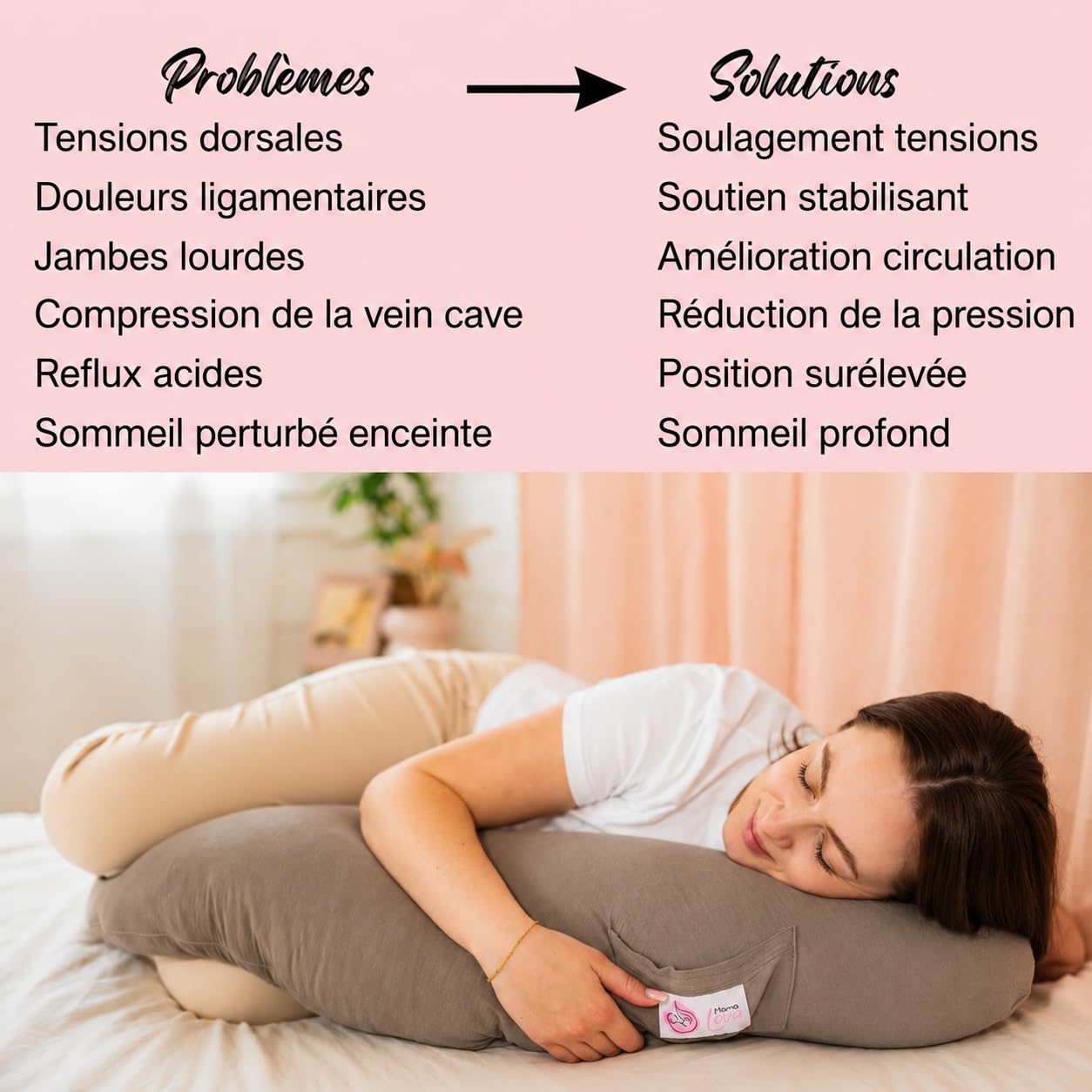 Mama Lova | Coussin de Grossesse et Coussin Allaitement Mémoire de Forme – Oreiller Ergonomique Gaze de Coton avec Housse de Rechange, Pochette & Sac. Cadeau Femme Enceinte, Coussin d’Allaitement