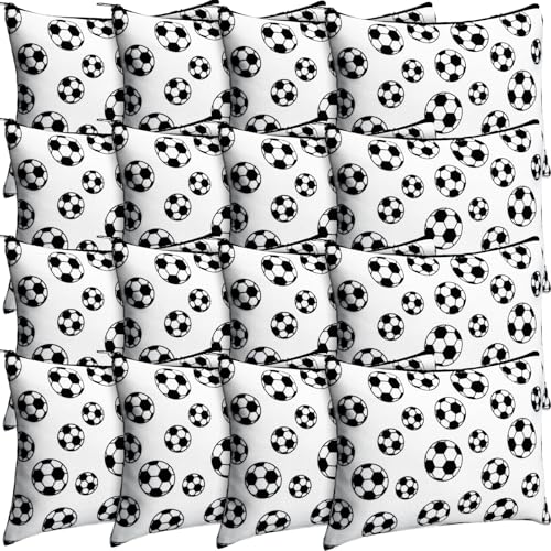Eccliy 20 Pcs Soccer Makeup Bag Cosmetic Bag Canvas Gifts Sport Soccer Themed Accessories for Girls Toiletry Pouch with Zipper for Women Party Shopping Home Travel, 9 x 7 Inch