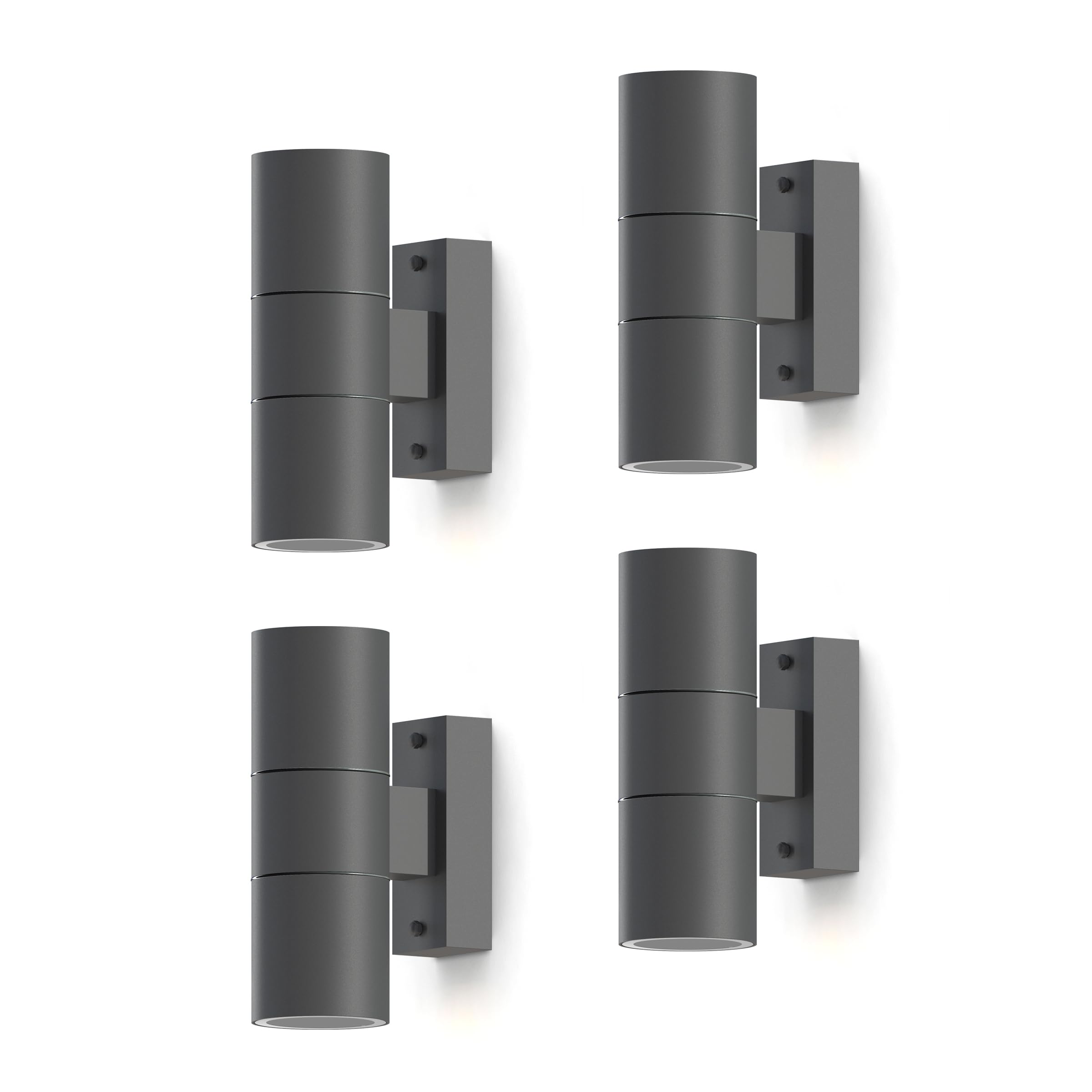 CALEX Turin Wandleuchte, für Außen & Innen, 2x GU10 Fassung, Zylinderform, Up & Downlight, wasserdicht, ohne Leuchtmittel, Anthrazit, 4er Pack