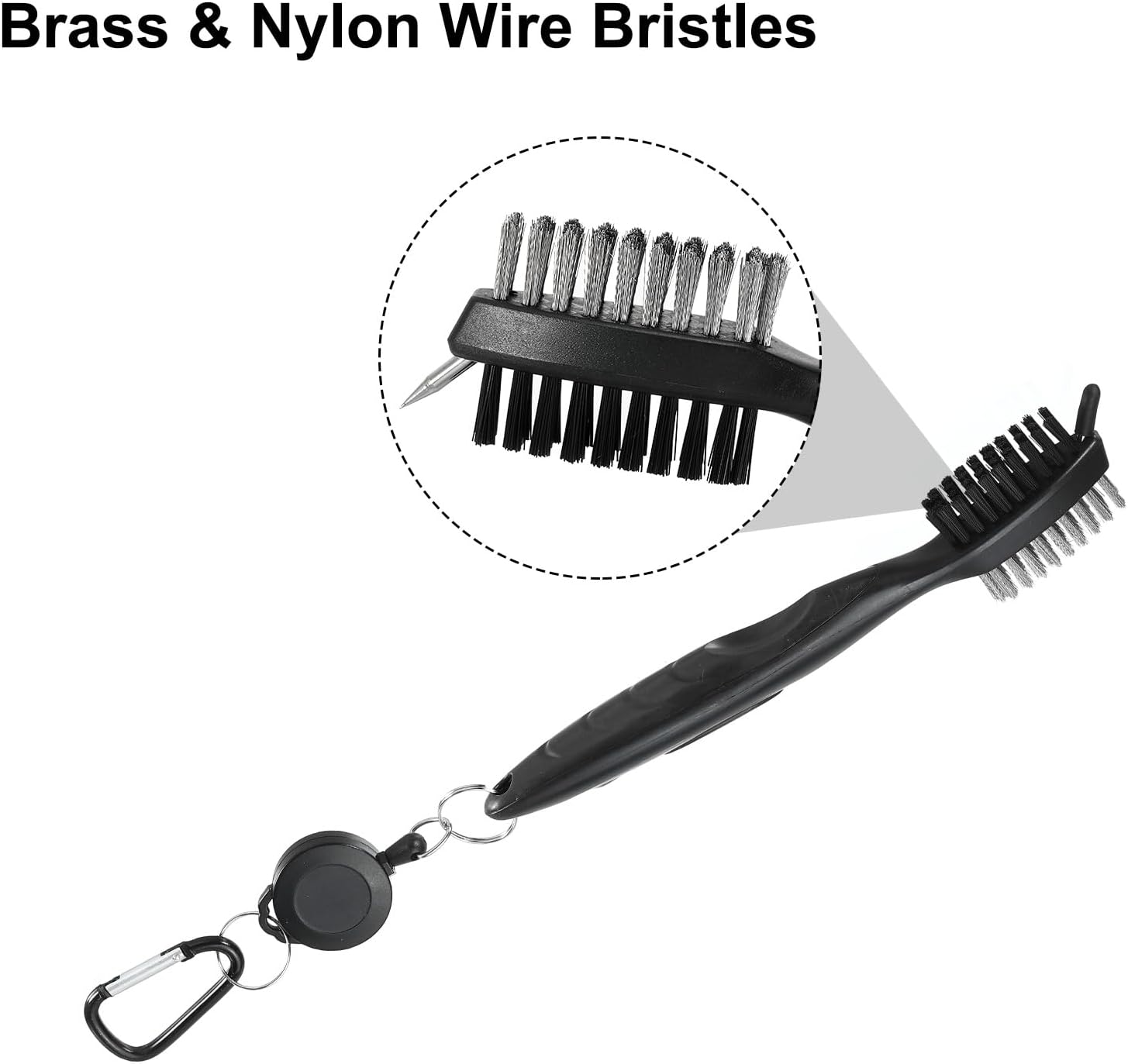 Golf Club Brush, 2Ft Extension Cord Golf Club Groove Cleaner with Retractable Cleaning Nails Double Brush Head and Ergonomic Grip, Black
