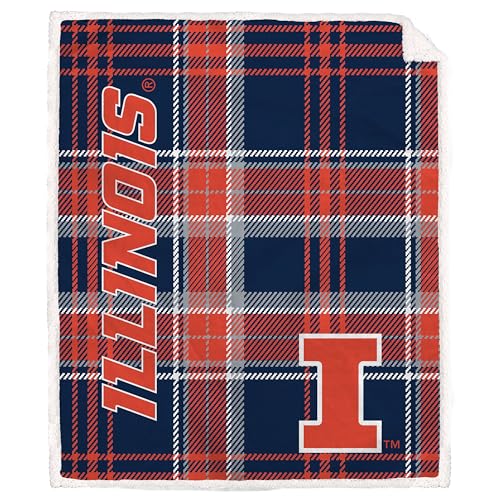 Proformance Home NCAA Illinois Fighting Illini Playmaker Plaid Ultra Cozy Sherpa Throw