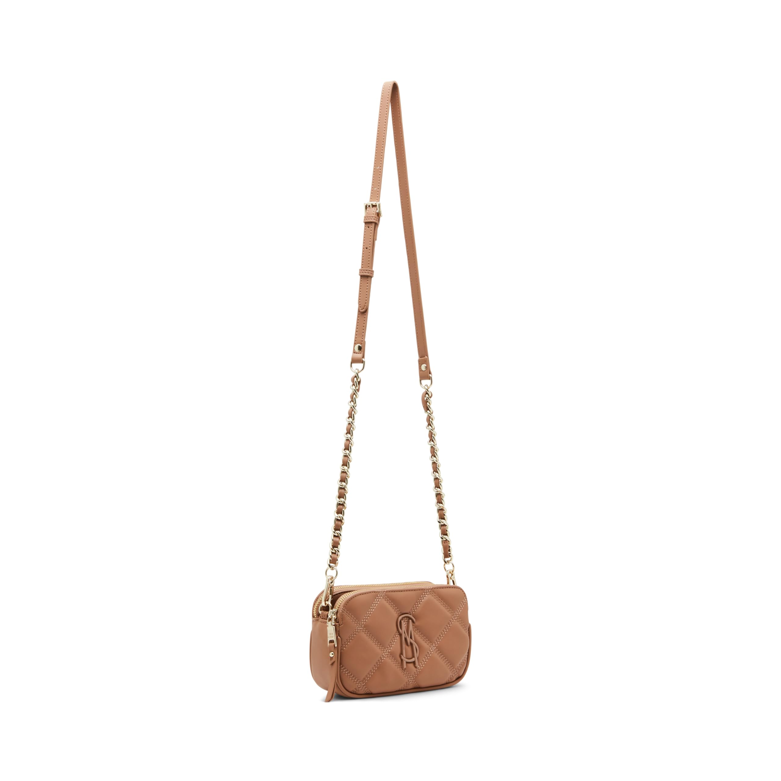 Steve Madden Damen Daisy Quilted Bdaisy Crossbody mit doppeltem Reißverschluss, Cognac – Ansicht 2
