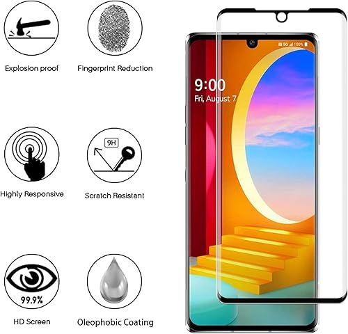 Miniatura 2 de LCTONG - Protector de pantalla de vidrio templado para LG Velvet, curvado 3D, dureza 9H, antiarañazos. Protector de pantalla de cobertura completa