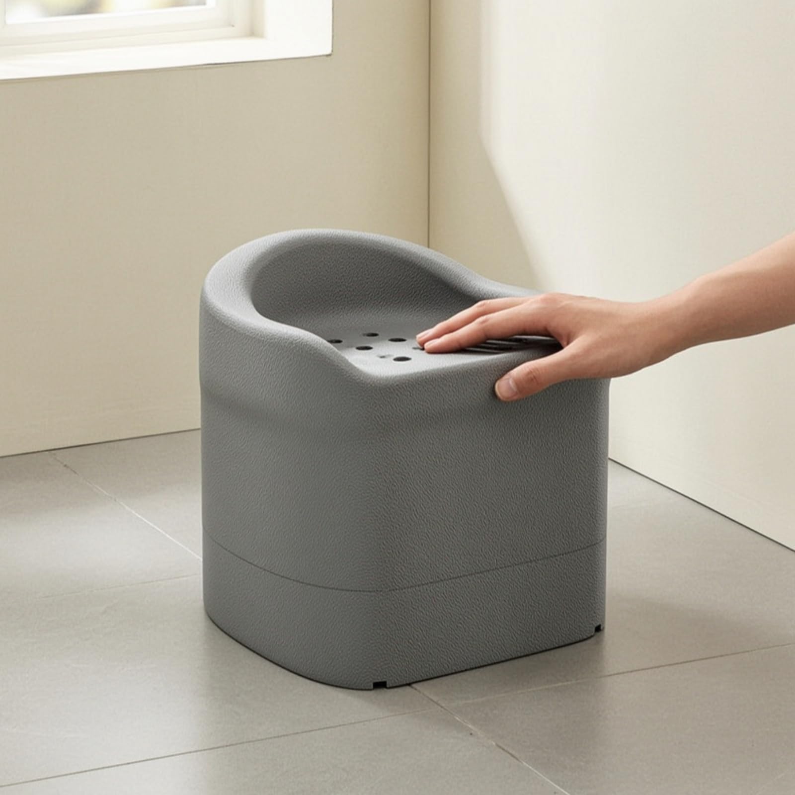 Asiento de para Baño Silla de Ducha Taburete de Bañera Banco de Baño con Respaldo Material Impermeable con Drenaje Estable Antideslizante Adecuado, Gris, Modelo De Altura Aumentada