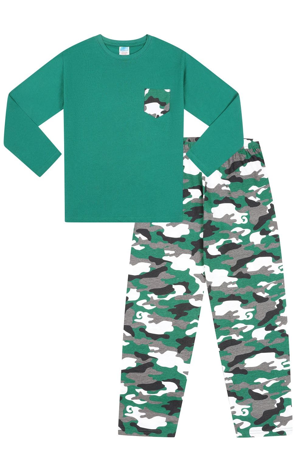 Pigiama lungo mimetico per bambini, confezione da 3 pezzi, colore: verde, grigio e blu navy