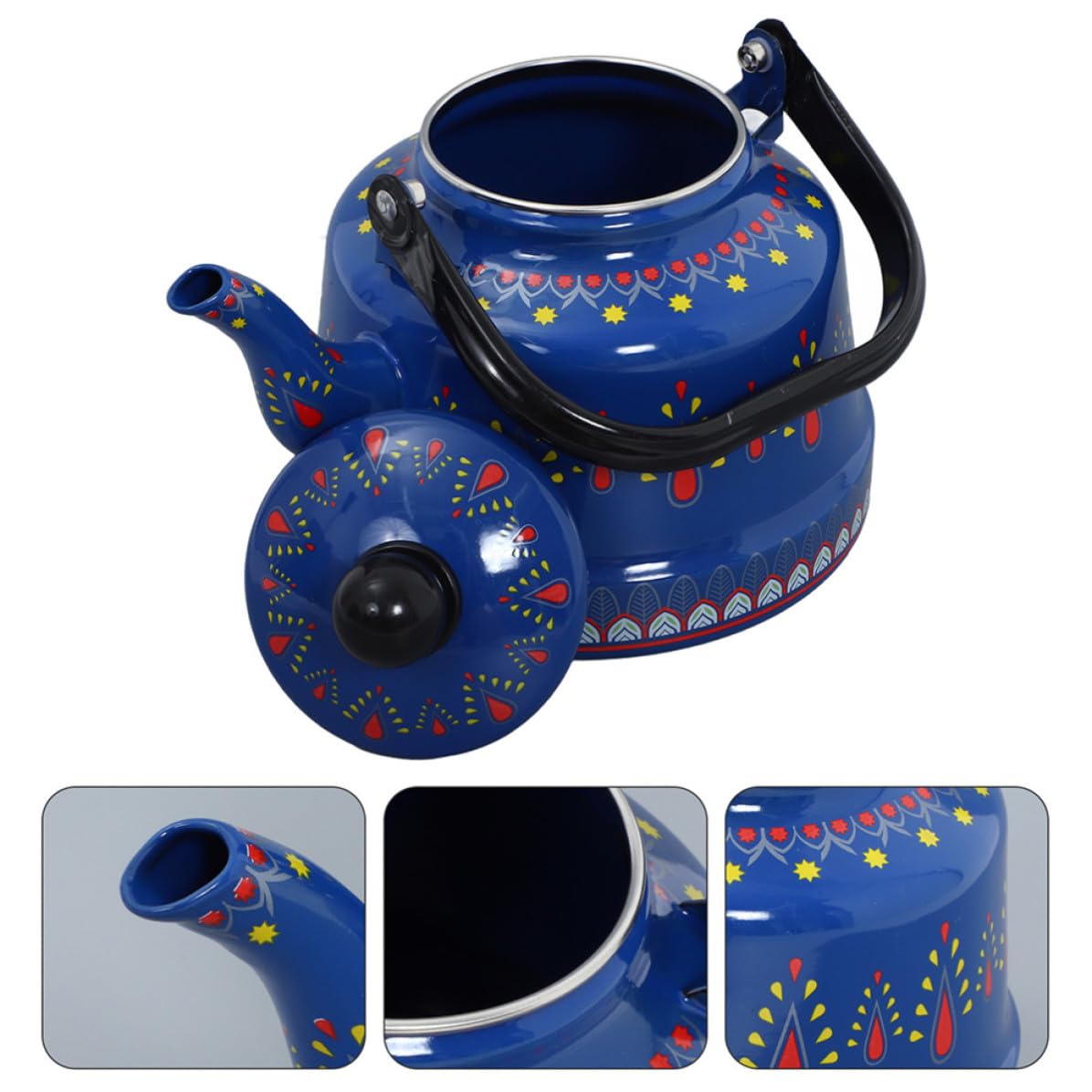 jojofuny Tetera Esmaltada Vintage de 1.7 L para Hervir Agua Rápido en Cocina, Hervidor de Agua con Diseño Retro y Uso Versátil para Hogar y Camping