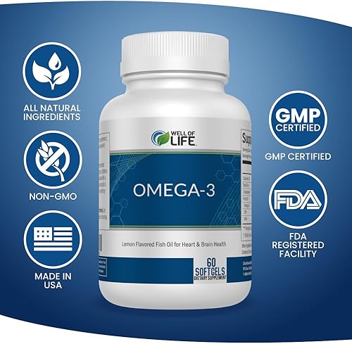 Miniatura 5 de Well of Life Aceite de pescado Omega-3 60 cápsulas blandas Alto EPA y DHA para la salud del corazón y el cerebro Suplemento de aceite de pescado