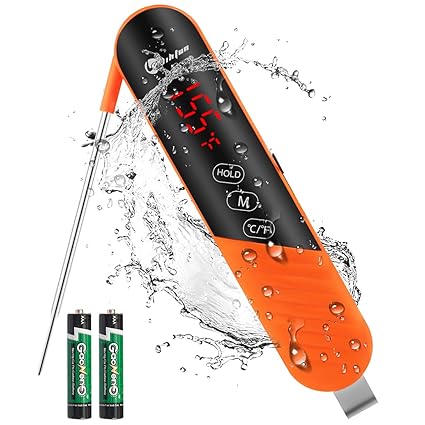 Review LIHTUN Meat Thermometer Instant Read for Cooking, Magnet, Calibration, and Foldable Probe for Deep Fry, BBQ, and Roast Turkey,LED Touchscreen Food Thermometer (Yellow)