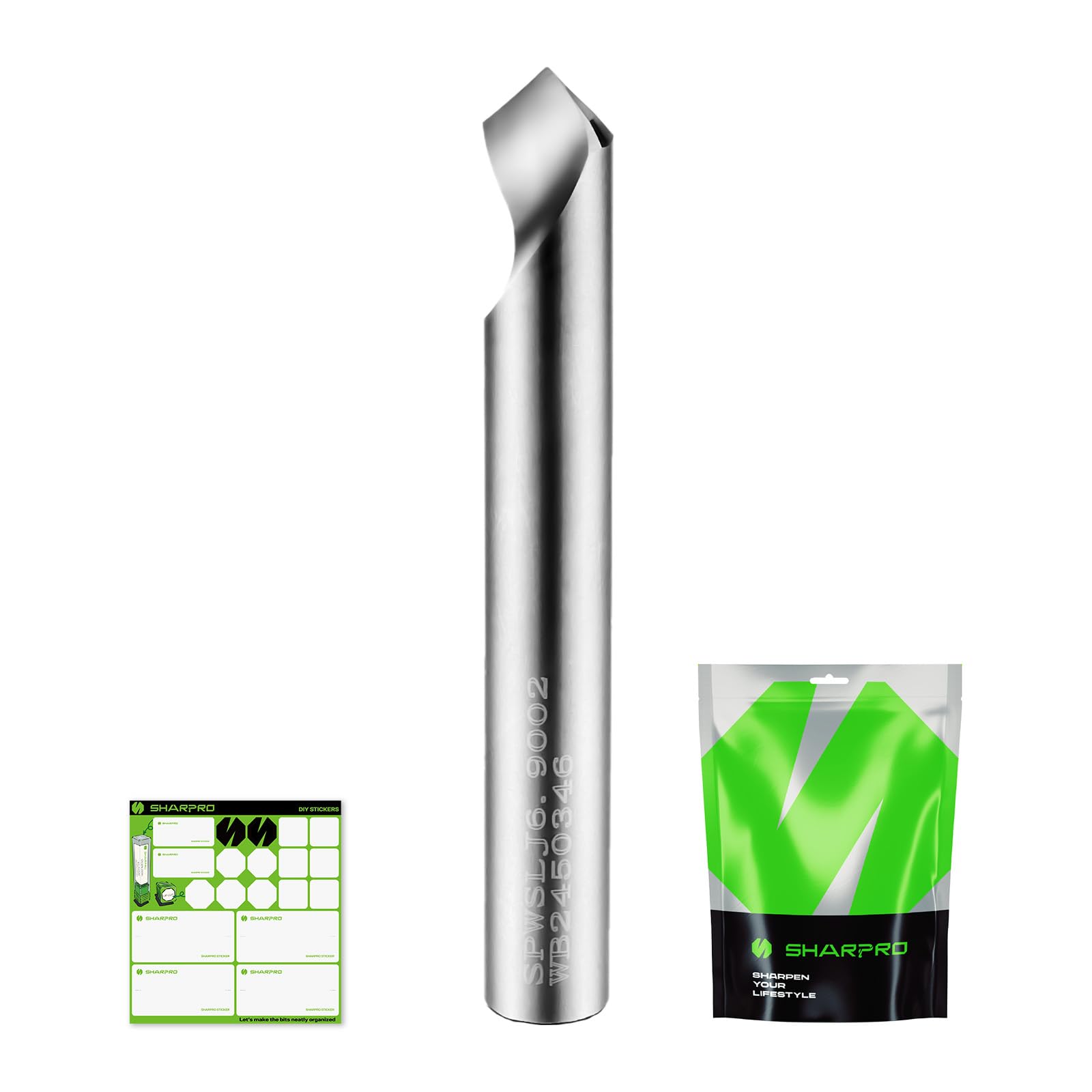 SHARPRO Chamfer Router Bits V Groove O Flute Spiral Router Bit 90 Degree 1/4 Inch Shank CNC Carbide V-bit for Engraving and Chamfering Lettering,