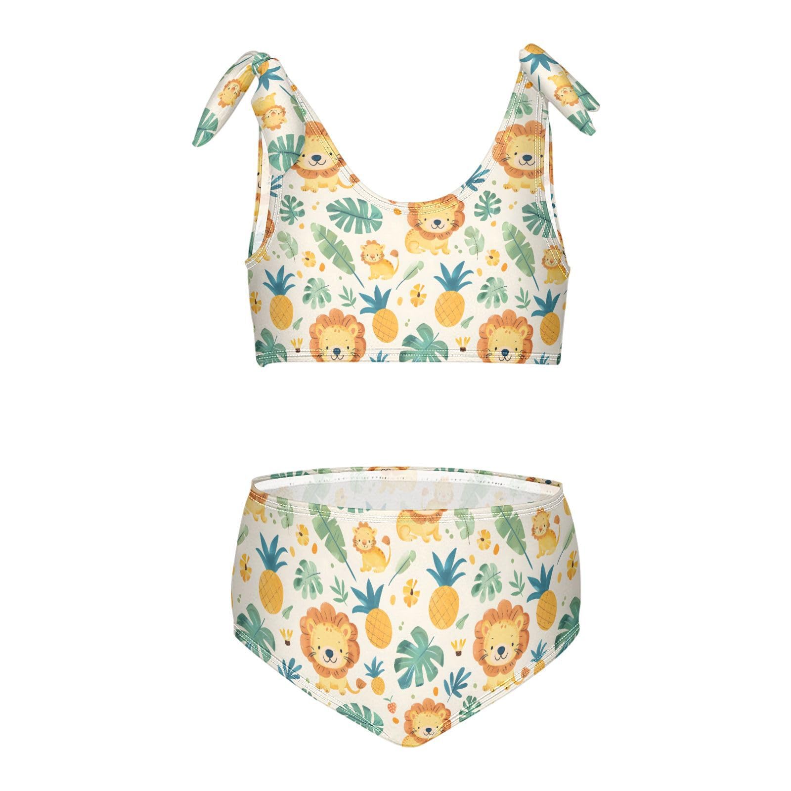 Pineapple Lions Leaves Girls 2-Piece Tankini Swimsuit, Girls Bikini Swimsuits Summer Beach Bathing Suit Set, 4T