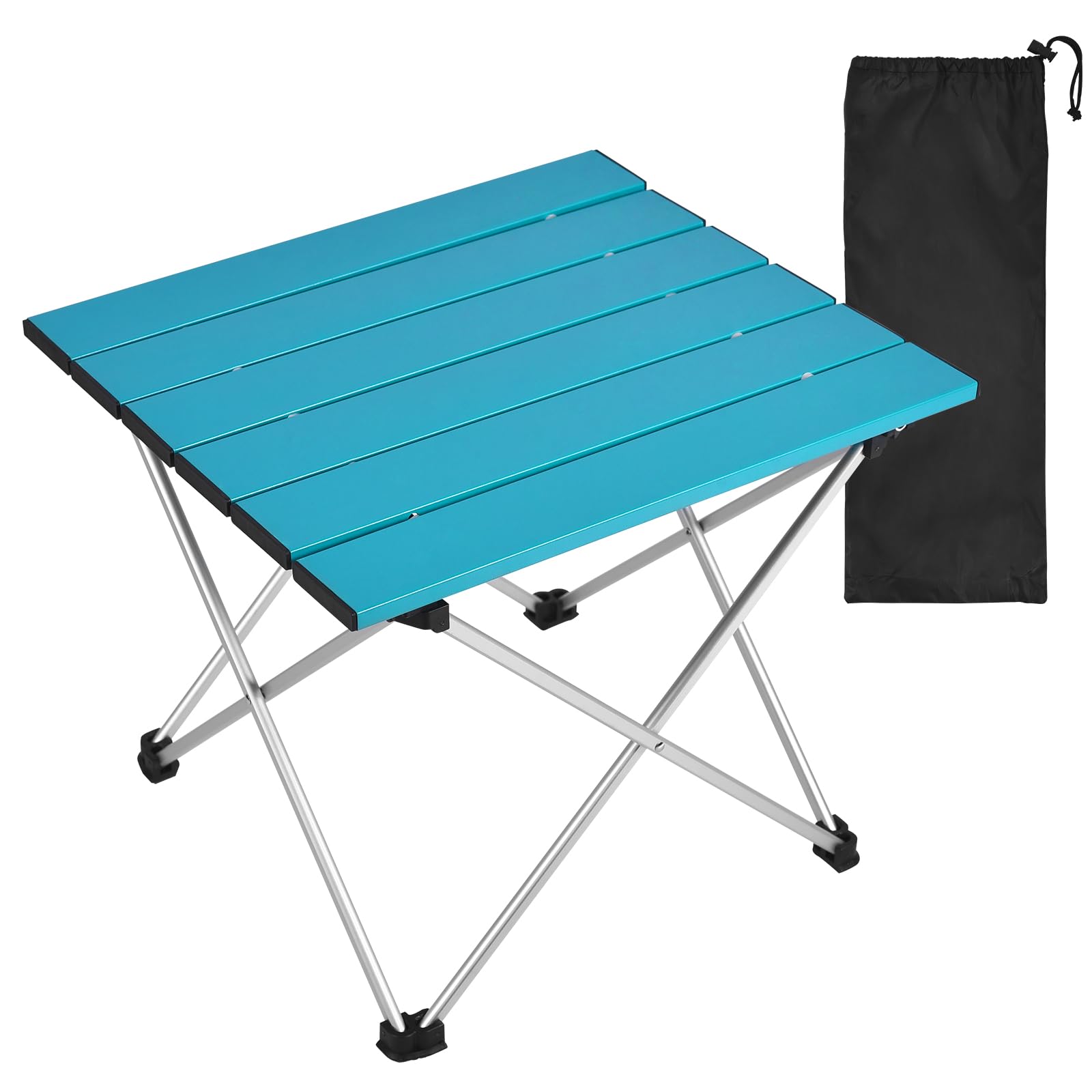 Tesouro Portable Camping Table,Folding Side Table Aluminum Top for Outdoor Cooking, Hiking, Travel, Picnic (Blue-Large)