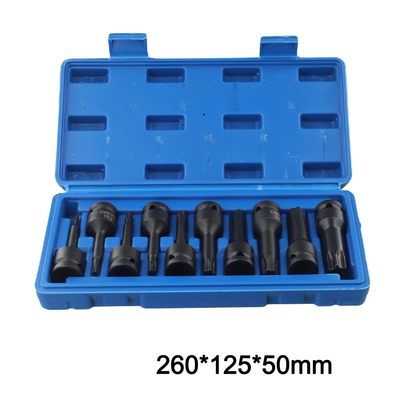 Set di 10 chiavi a bussola Torx da 1/2 pollici, T20 a T80, in acciaio cromato, in scatola di plastica