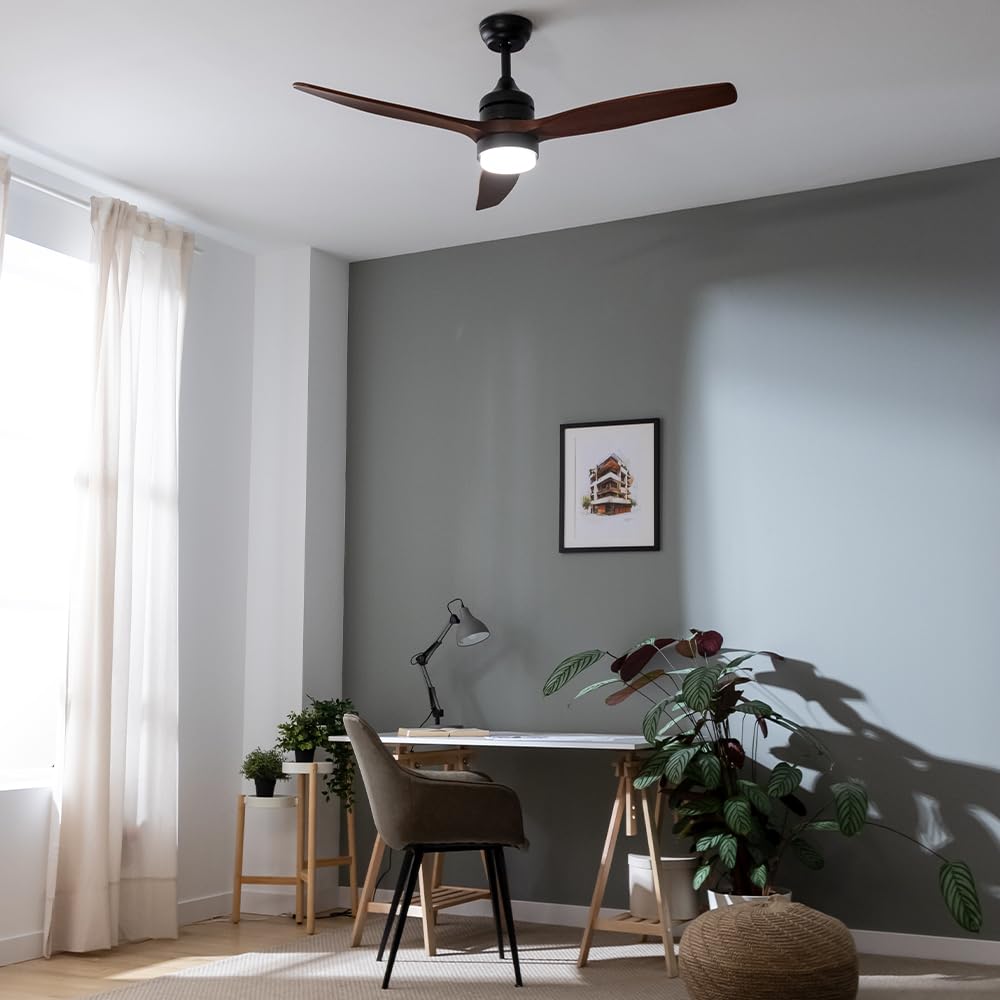 Cecotec Ventilatore da Soffitto con Luce EnergySilence Aero 5275 DarkWood. 40 W, Diametro 132 cm, Lampada a LED, Telecomando, Timer Fino a 8 Ore, 6 Velocità, Estate/Inverno, Altezza Regolabile