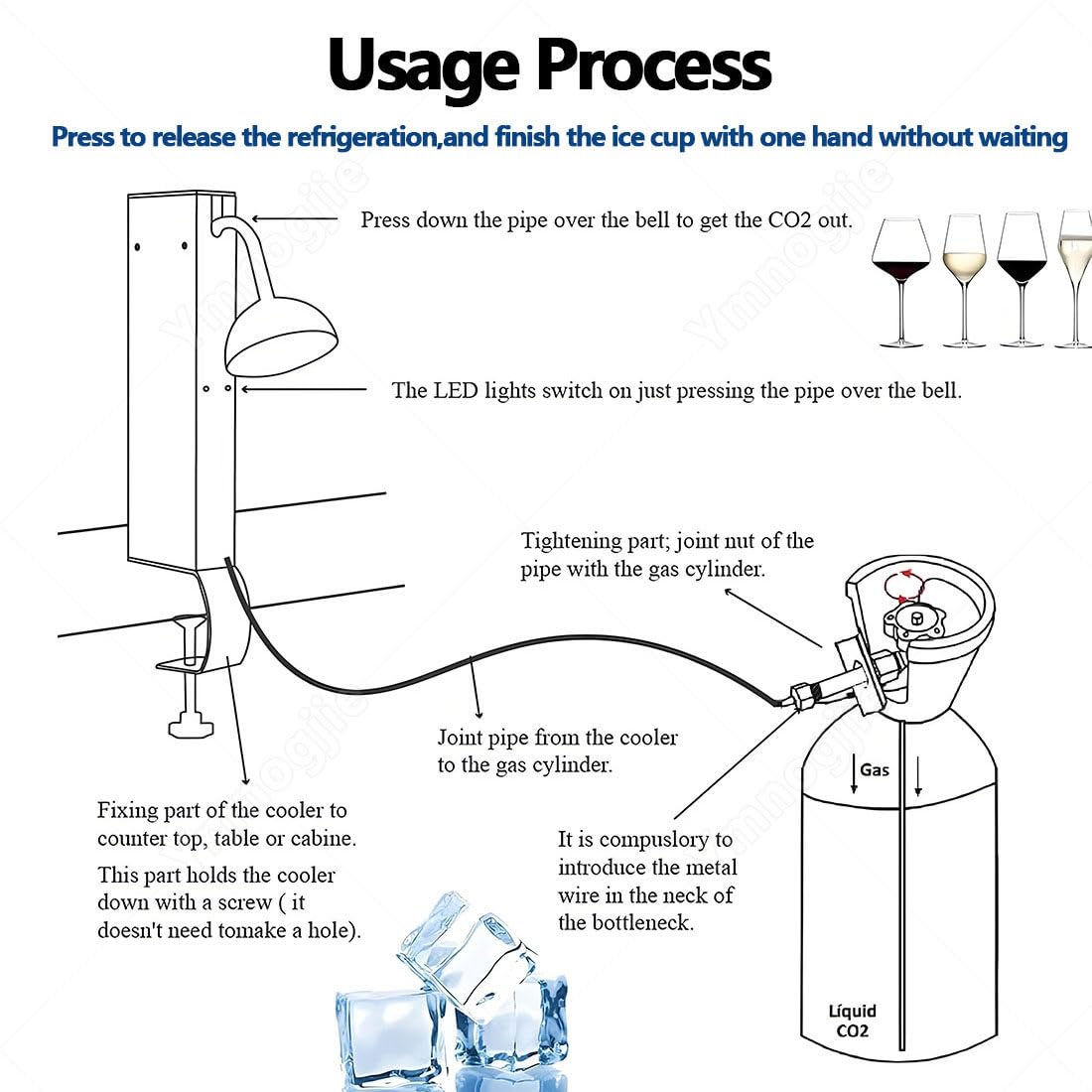 Escarchador Vidrio con CO2,Enfriador Vidrio para Vino Acero Inoxidable | Enfriador Copas,Enfriamiento Rápido a -45 °c En 6-8 S,Enfriador Instantáneo Bebidas para Cócteles,Cerveza,Bebidas Mixtas