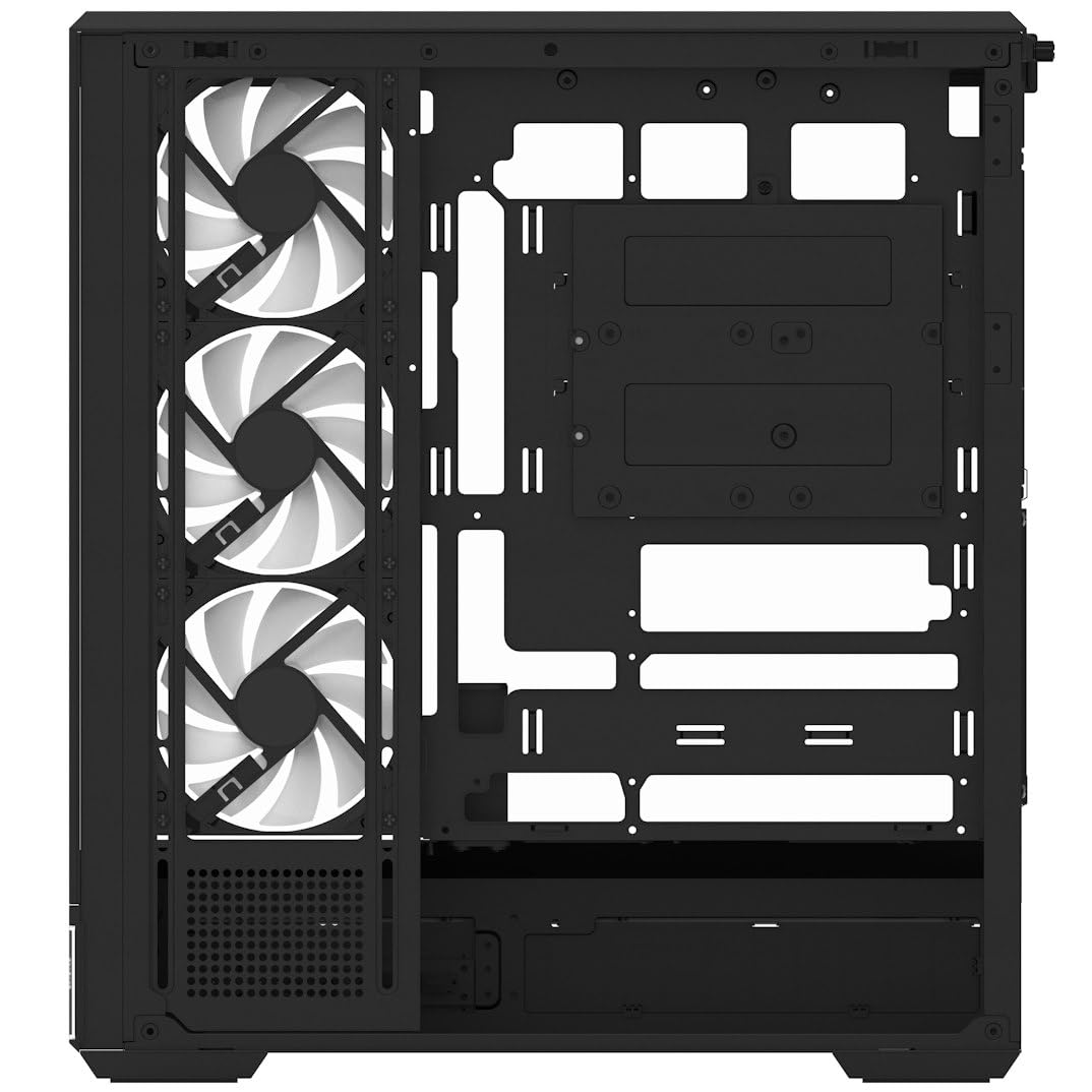 Aerocool P500B Digi schwarzes ATX-Gehäuse, Nahtloser Punkt-Pixel-LED-Bildschirm, 360 mm AIO und Reverse BTF-Motherboard-Unterstützung, verstellbare GPU-Unterstützung, ARGB-PWM-Lüfter x4