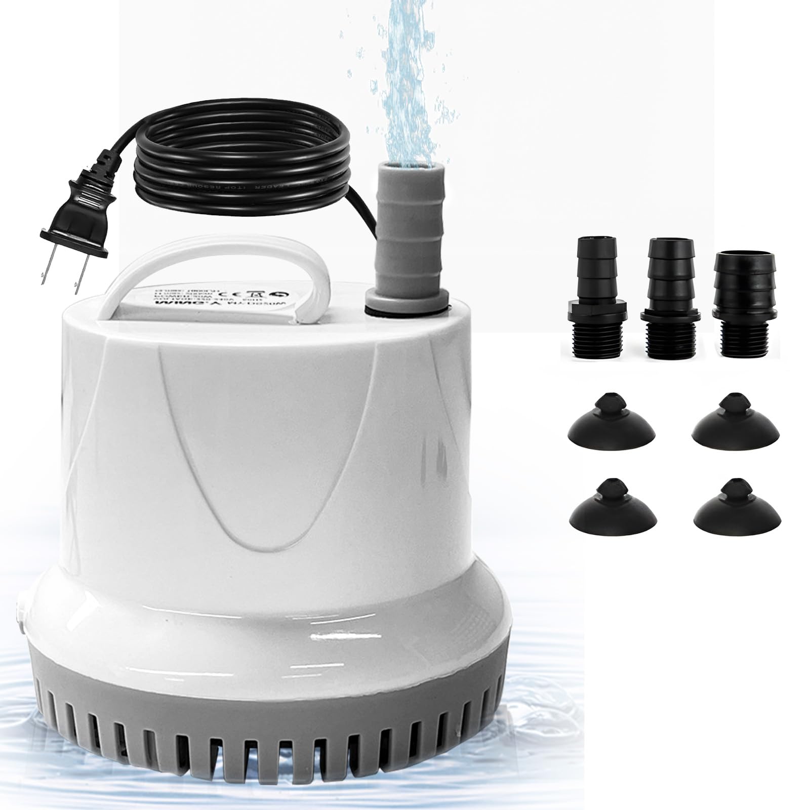 bumxca 水中ポンプ 底部入水式 給水・排水ポンプ 5mm低水位対応 電動ポンプ 125w 吐出量5800L/h 揚程5.6m 50/60Hz共用 磁気浮上軸心搭載 30dB低騒音 空転防止 漏電防止 360度全方位 高圧 コンパクト 省エネ 水耕栽培/水族館/魚池/亀池/庭園/プール/いけす/お風呂 水換え 2mコード付き 15/19/25mmノズル付き 4個吸盤付き 海水と淡水両用