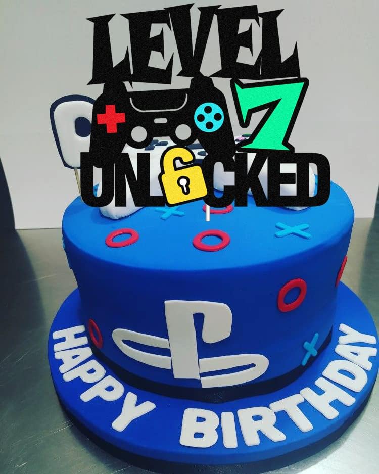 Miniatura 2 de Level 7th - Letrero desbloqueado para decoración de pastel de feliz 7 cumpleaños, decoración de pastel de nivel séptimo para controlador de