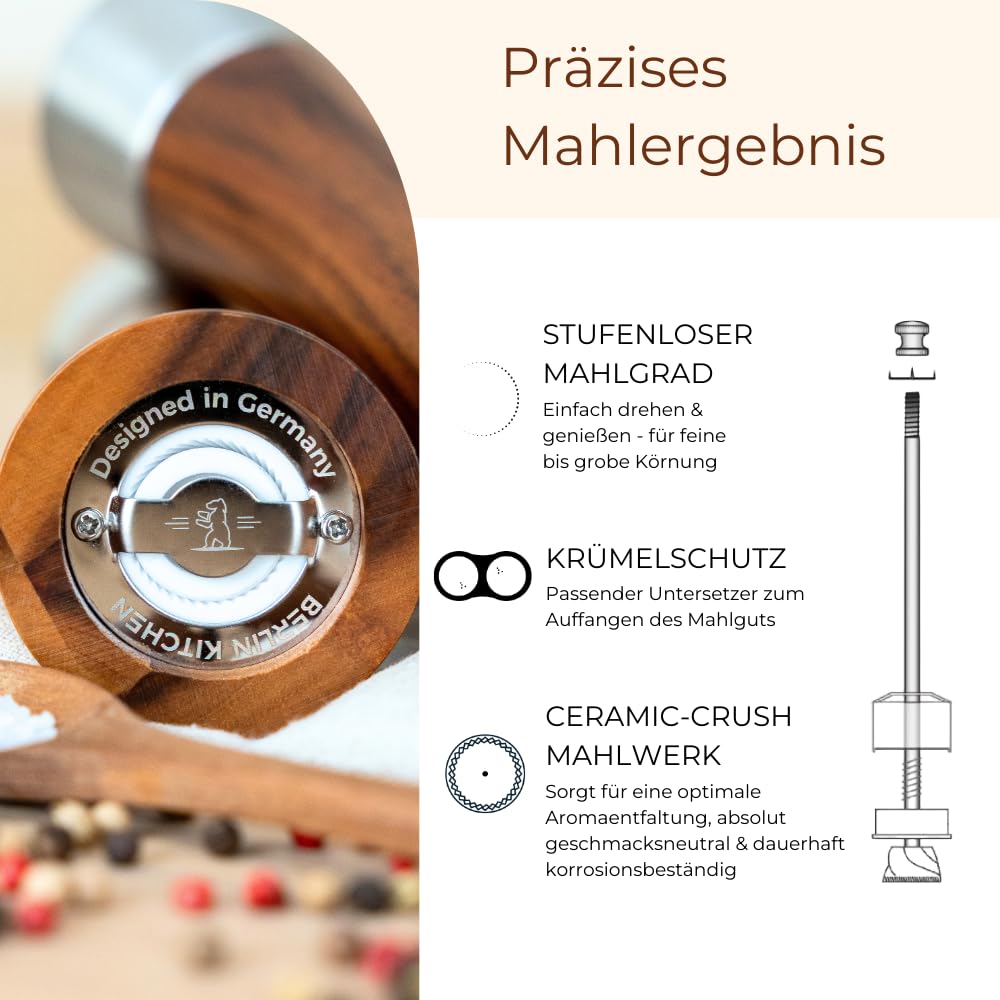 Salt'n Pepper Passion Salz- und Pfeffermühle Set | Edle Akazie & Edelstahl | GRATIS Dosierlöffel | Langlebiges Keramikmahlwerk | Stilvolles Geschenk | Stufenlos einstellbarer Mahlgrad