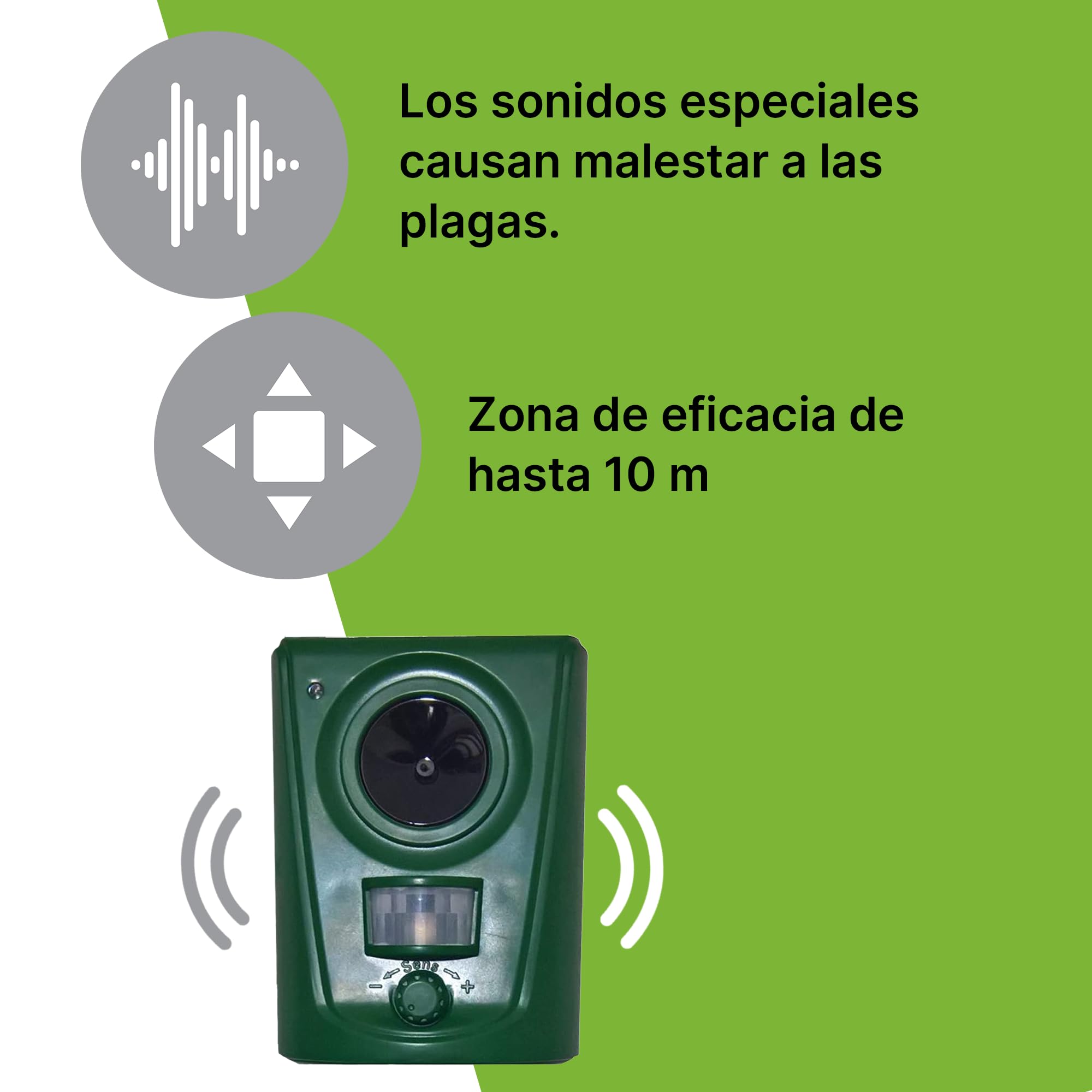 ISOTRONIC Repelente ultrasónico para Animales Salvajes, Aves, Perros, Gatos y martas. Dispositivo Repelente a Pilas con estaca para jardín. Alcance Efectivo de 60 m² (3 Unidades).