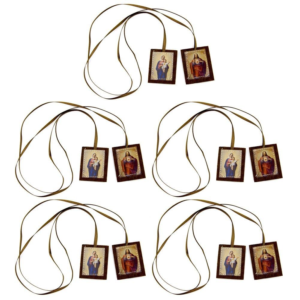 Luxylei Women's Brown Scapulars Catholic, 5Pcs Scapular Of Our Lady Of Mount Carmel, Escapularios Catolicos Scapular Catholic Necklaces Gift For Men