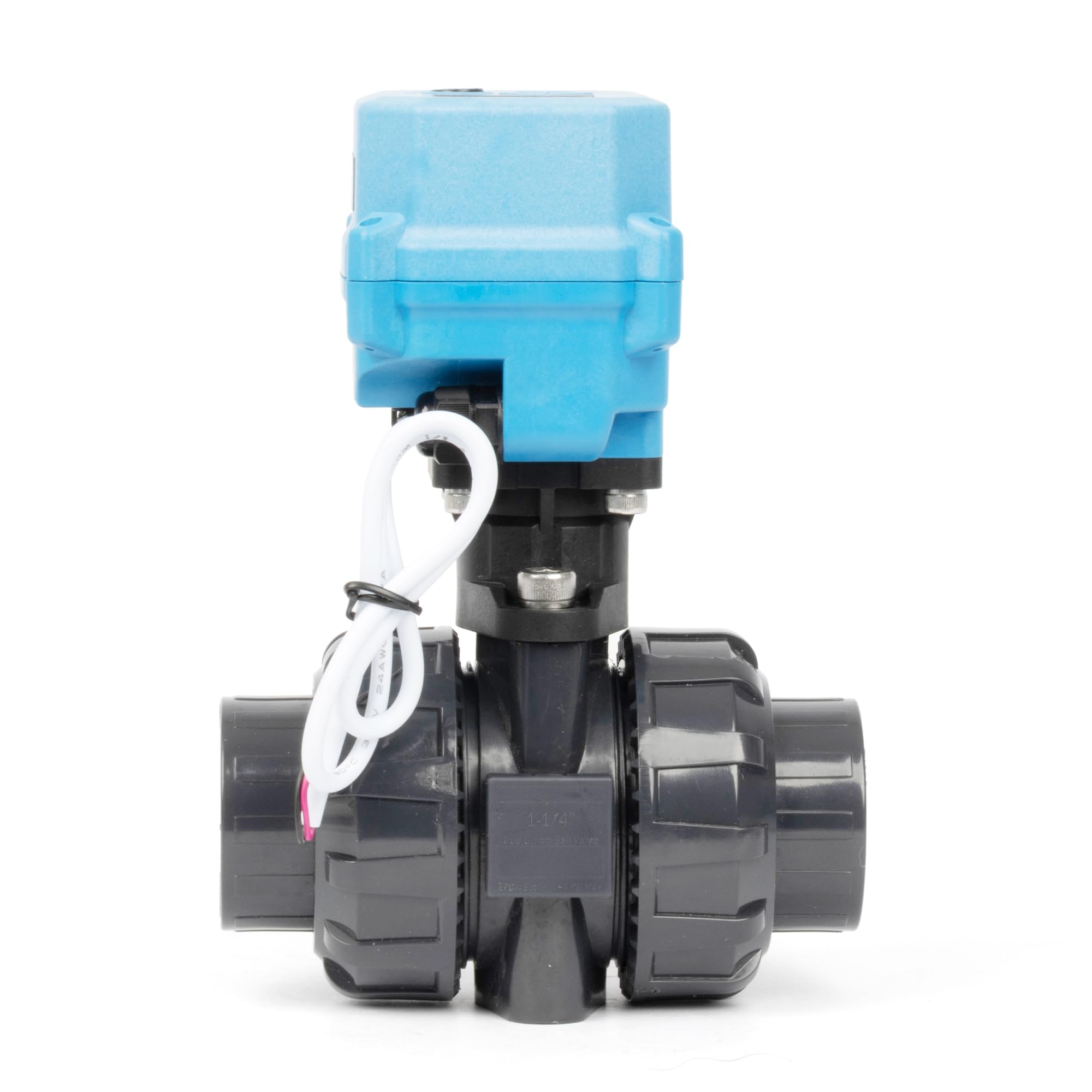 U.S. Solid 1 1/4" UPVC Elektrischer Kugelhahn, G-Gewinde, 9–24 V AC/DC, 2-Draht-Auto-Rücklauf, IP67, stromlos geschlossen mit manuellem Reset für Wasser und Luftsysteme