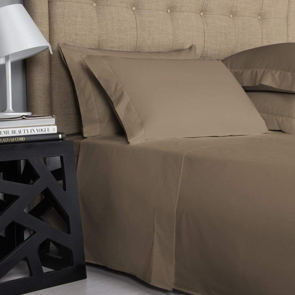 1100 TC 100% Egyptian Cotton Sleeper Sofa Bed Sheet Set Solid fit Up to 7 Inch with 4 -PCS Fitted Straps Premium Quality (Twin(36"x 72"x 7"), Taupe Solid)