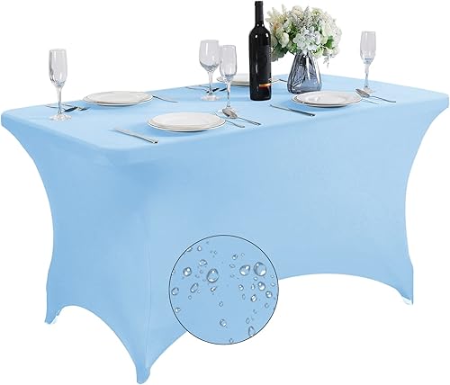 SUPERO Mantel de elastano impermeable para mesa de 4 pies, mantel elástico universal ajustable para fiestas, banquetes, bodas y eventos, color