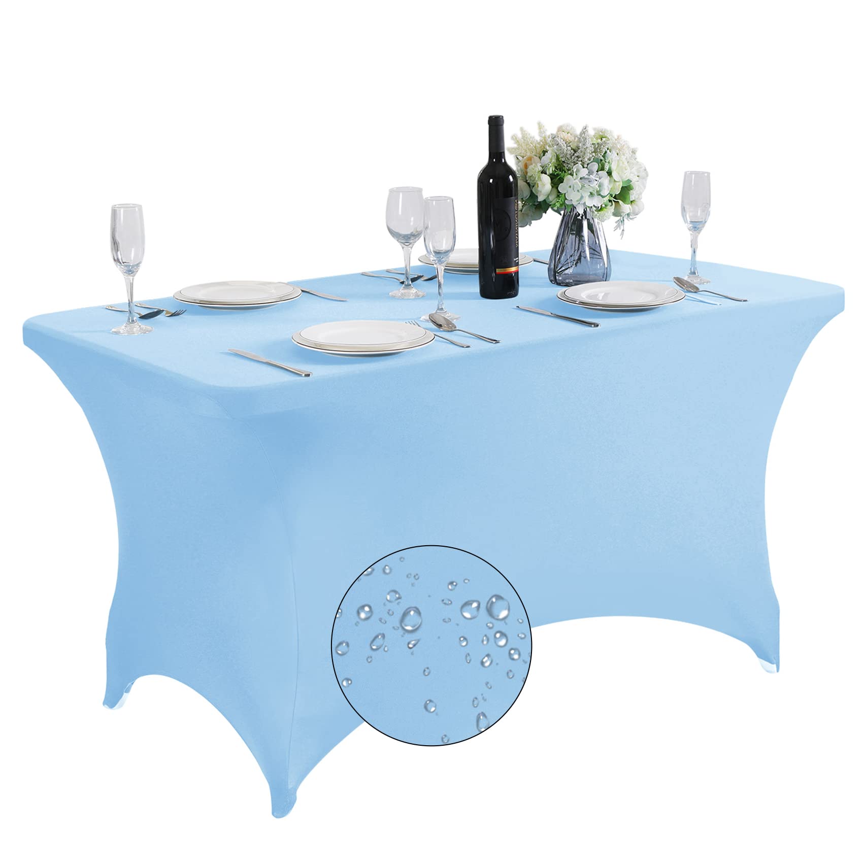Waterproof Spandex Table Cover for 4FT or 6FT or 8FT Table Universal Fitted Stretch Tablecloth for Party, Banquet, Wedding and Events