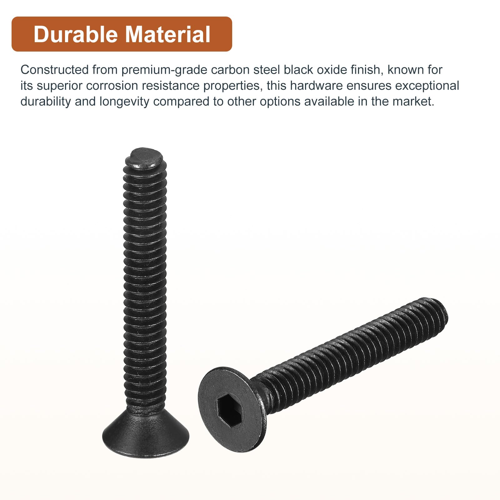 DTGN 1/4-20x3/4" Flat Head Socket Cap Screws, 25 Pack Hex Socket Flat Head Screws Carbon Steel Black Oxide, Full Thread - Image 3