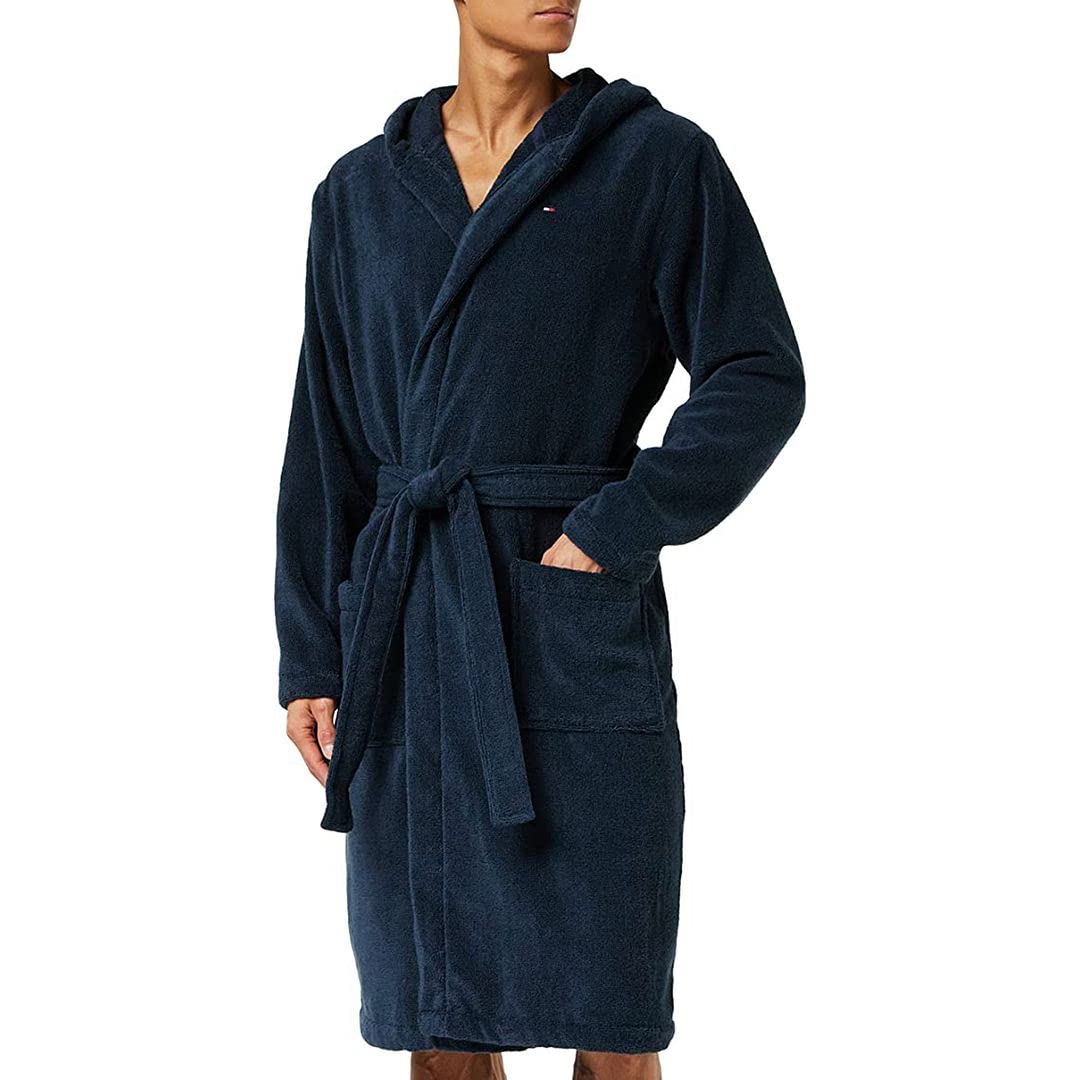 Tommy Hilfiger Mężczyźni Icon Hooded Szlafrok Kąpielowy, Granatowy, M