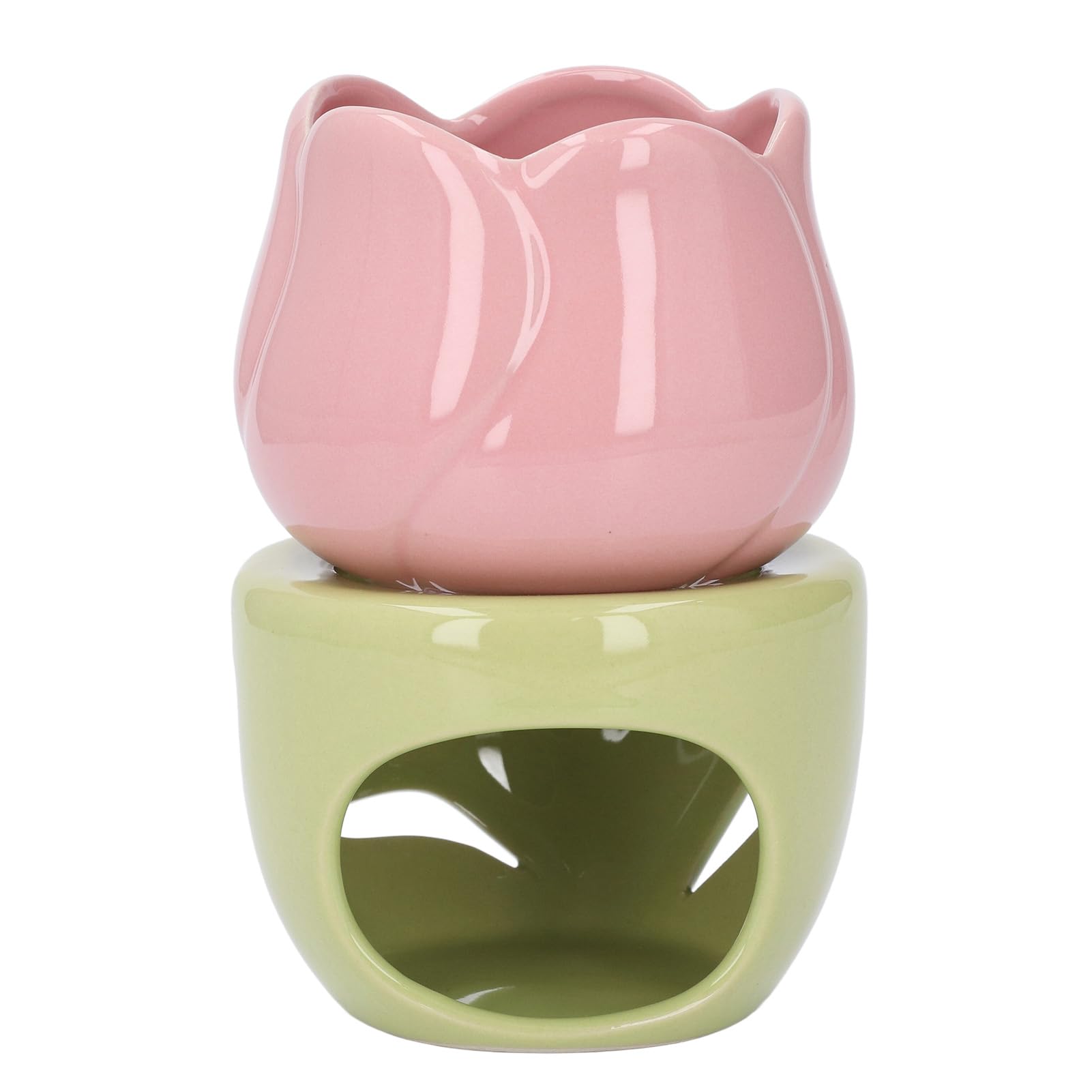 Kominek na Olejki Eteryczne do Topienia Wosku, Ceramiczny Palnik do Aromaterapii w Kształcie Różowego Kwiatu z Zielonym Stojakiem świecznik do Użytku w Domowym Biurze