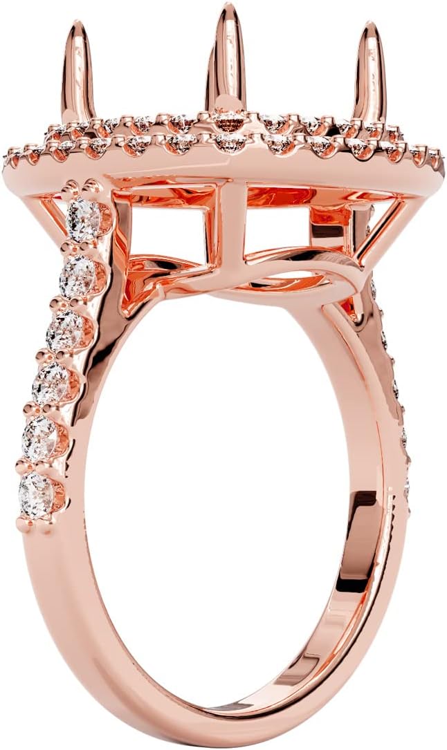 PEORA 1 Carat 14K Gold G-H/VS Lab Grown Diamond Semi Mount Ring Setting, Fits 10mm Princess, Asscher or Square Cushion Cut Stone, Sizes 4 to 10