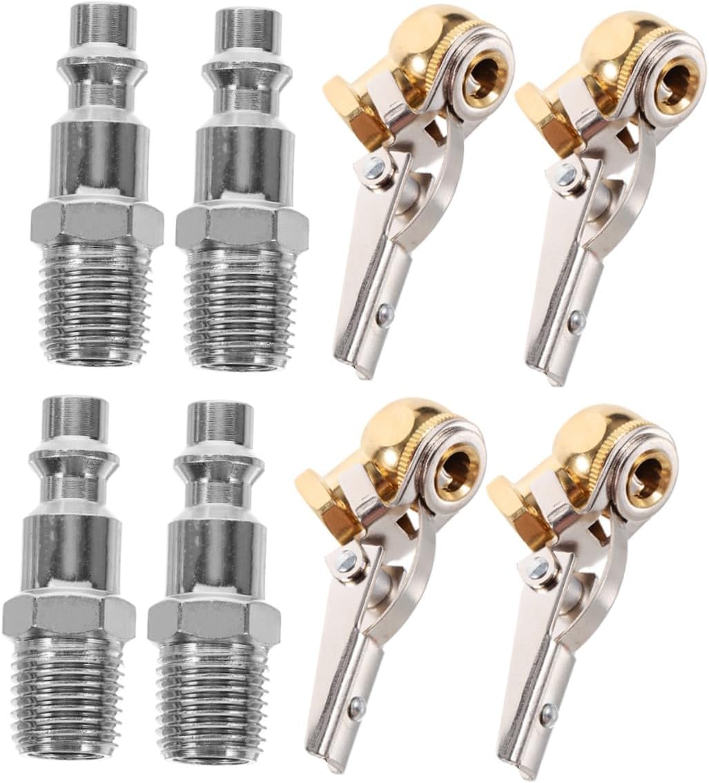 Zerodeko 2 Sets 1/4" Npt Threaded Tire Inflator Chuck with Locking Clip and Quick Connect Adapter for Air Compressor Hose Automotive Tire Pump Accessories