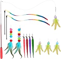 YULOYI 13-Pack Interactive Cat Wand Toys for Indoor Cats - Feather Teasers, Pom Poms & Worms for Exercise, Bonding & Boredom Relief
