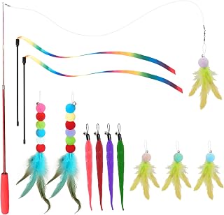 YULOYI 13-Pack Interactive Cat Wand Toys with Feathers, Pom-Poms & Teasers - Fun Exercise for Indoor Cats Boredom Relief