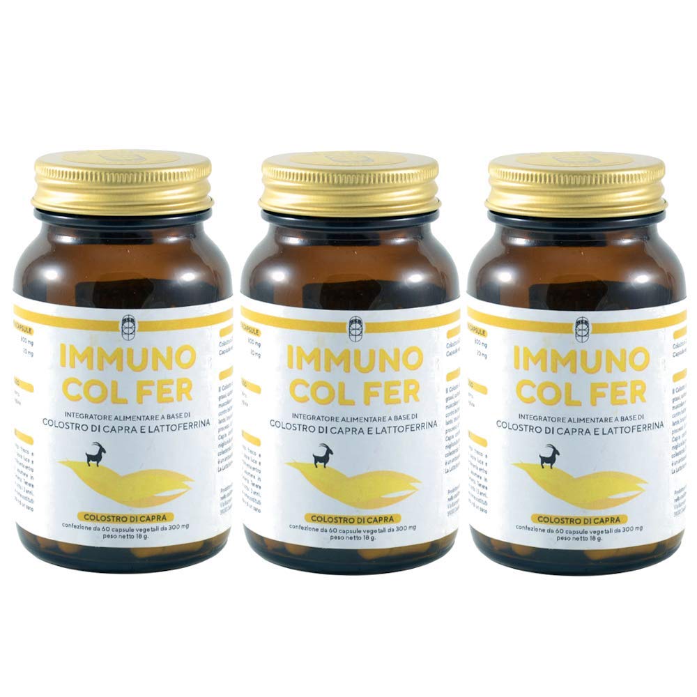 IMMUNO COL FER 60 Capsule | 3 Confezioni con Lattoferrina e Colostro di Capra