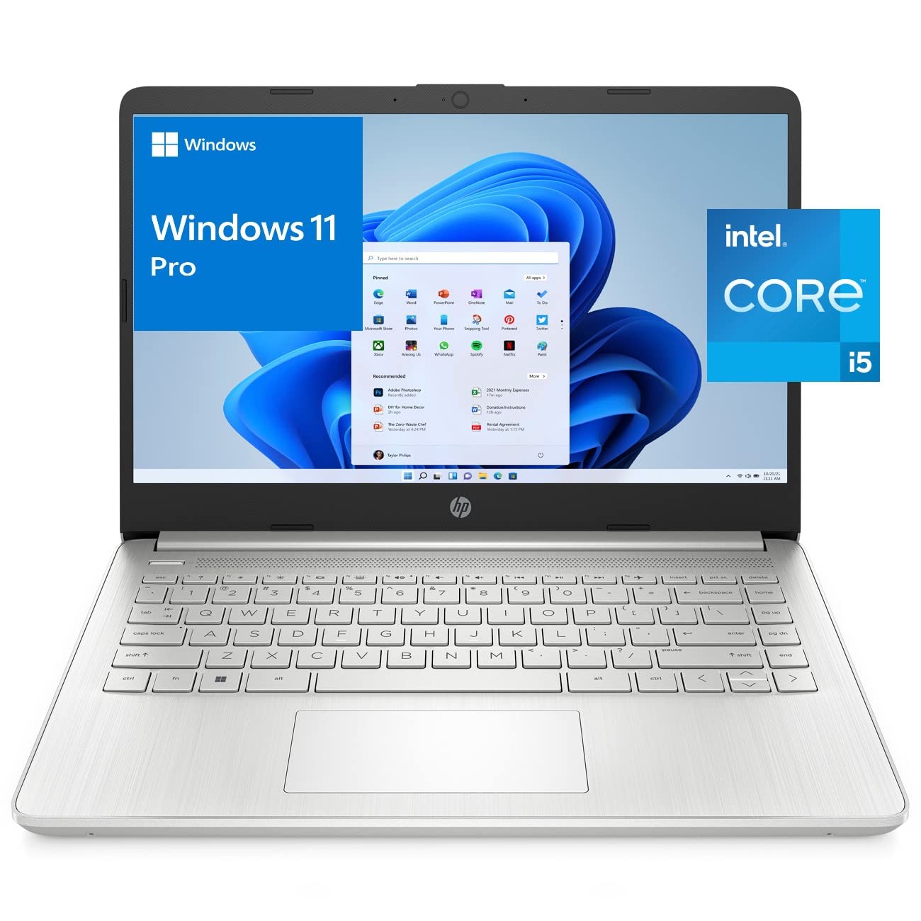 HP 14" Business Laptop Computer, Intel Quad-Core i5-1135G7 up to 4.2GHz (Beat i7-1065G7), 8GB DDR4 RAM, 256GB PCIe SSD, 802.11AC WiFi, Bluetooth, Natural Silver, Windows 11 Pro, BROAG Extension Cable