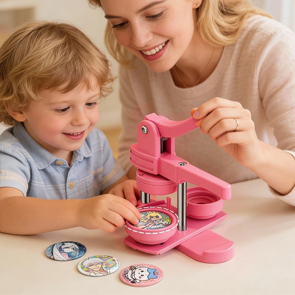 Freeingbag 58mm (2.25”) Button Maker Press Kit – DIY Pin & Badge Maker Machine with 100 Button Parts, Starter Supplies & Accessories (58mm-Dark Purple)