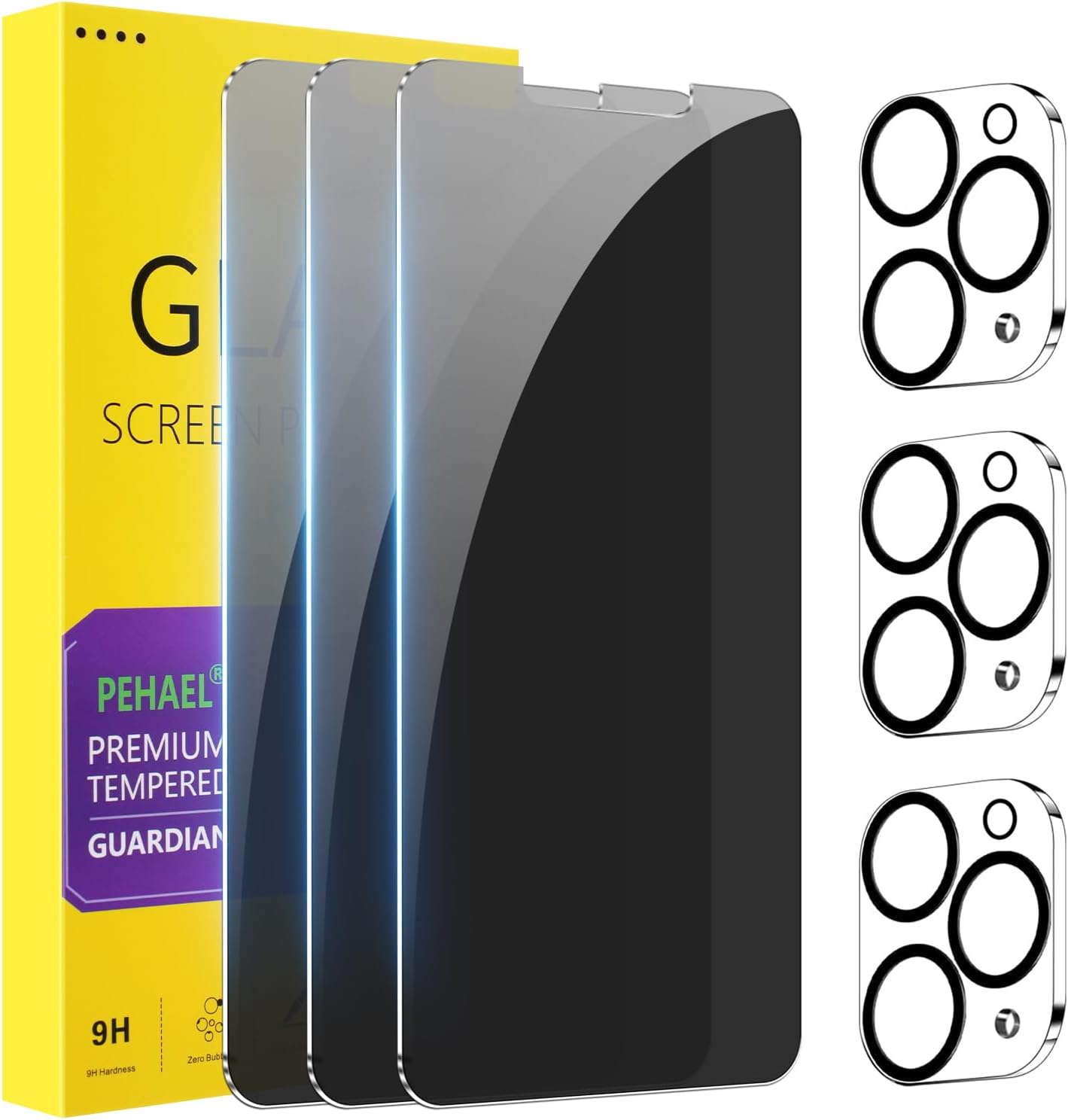 PEHAEL 3+3Pack for iPhone 11 Pro Privacy Screen Protector with Camera Lens Protector Full Coverage Anti-Spy Tempered Glass Film 9H Hardness Easy Installation Bubble Free [5.8 inch]
