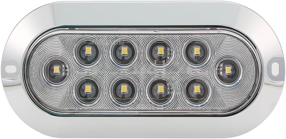 Maxxima Oval 6" White Back-Up Lamp Surface Mount with Chrome Housing for Trucks and Heavy Duty