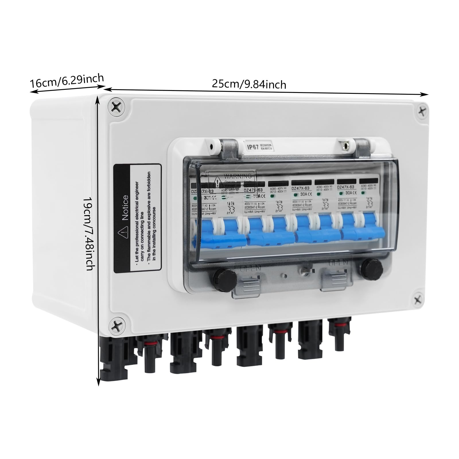Überspannungsschutz PV DC Trennschalter PV Anlage mit Solarstecker MC4-Stecker 400V 40KA Leitungsschutzschalter Anschlusskasten IP67 Wasserdicht Blitzschutz für Photovoltaik (30A, 4-in 4-out)