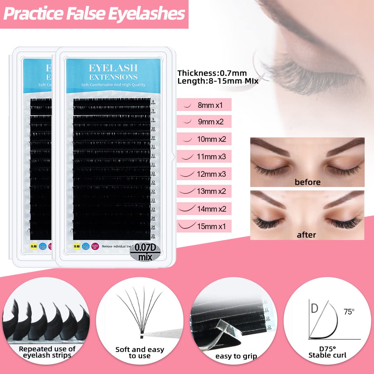 DNSGOOR Professional Eyelash Extension Practice Kit for Beginners