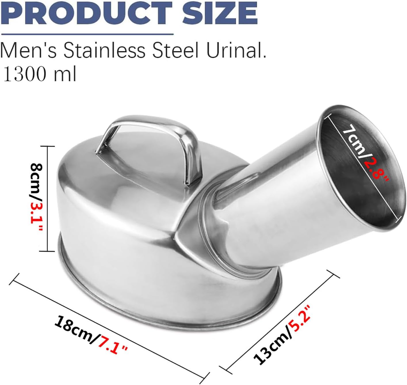 HAILM 1300Ml Wee Bottle for Men, Male Urine Bottles Non Spill, 304 Stainless Steel Pee Container, Elderly Children's Travel Toilet Lightweight for Incontinence, Elderly, Travel, Car Truckers