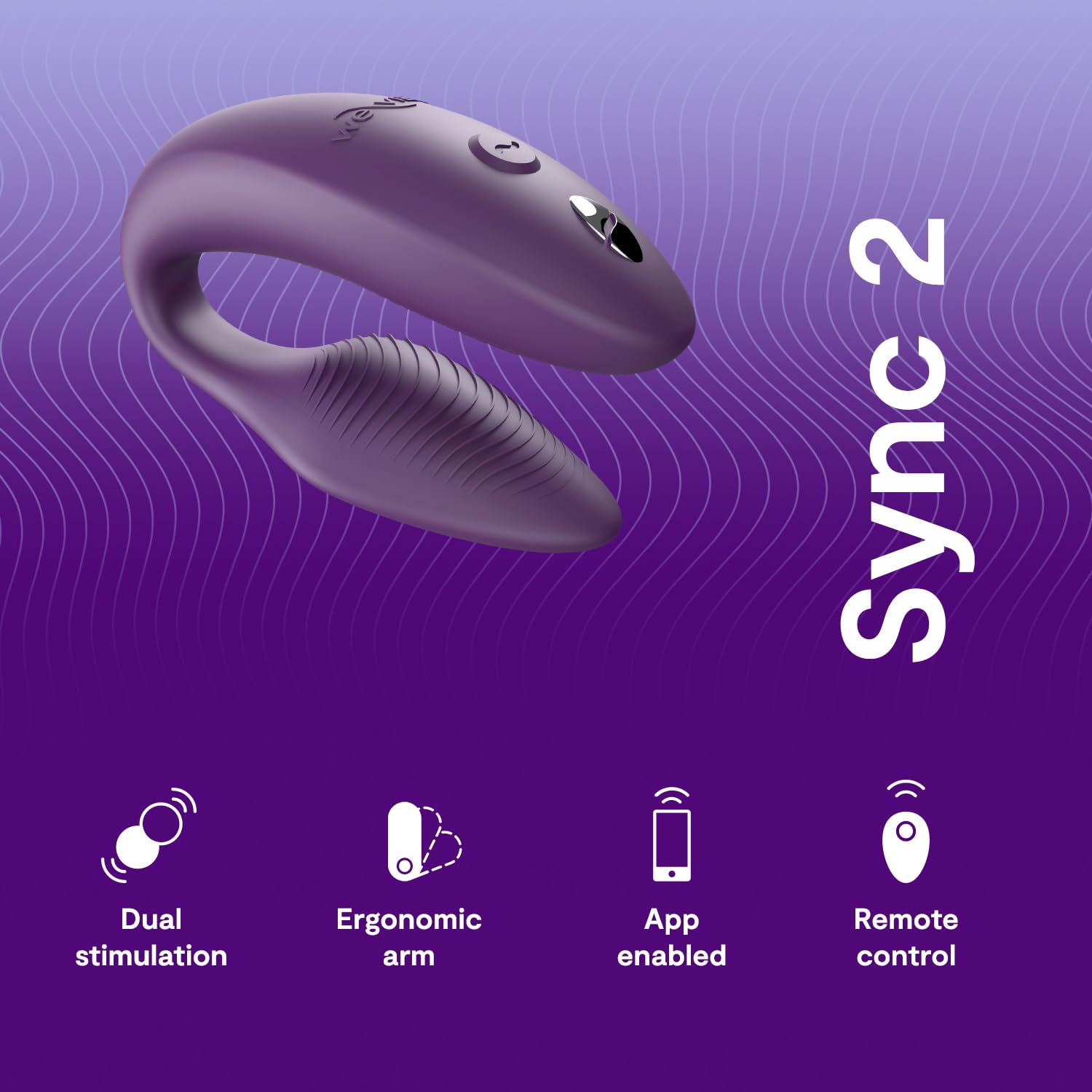 We-Vibe Sync 2 Vibrador para parejas con control por mando - Juguete sexual vibrante - Estimulación del punto G y del clítoris - Control por app y por mando - Para juegos sexuales de adultos - Morado