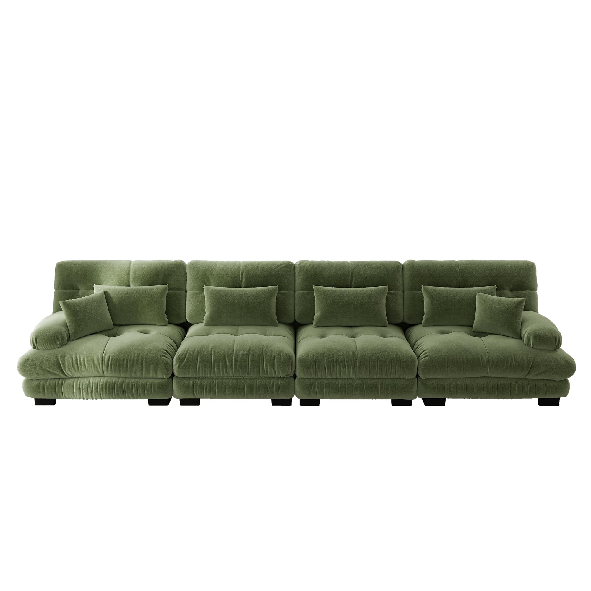 Sofá esquinero modular de 4 plazas, color verde, asiento extra profundo, sofá cama acolchado, funda de chenilla, cómodo para familias numerosas y habitaciones