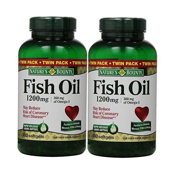 Nature's Bounty Fish Oil 1200 mg, Twin Pack, Supports Heart Health With Omega 3 EPA & DHA, 360 Rapid Release Softgels