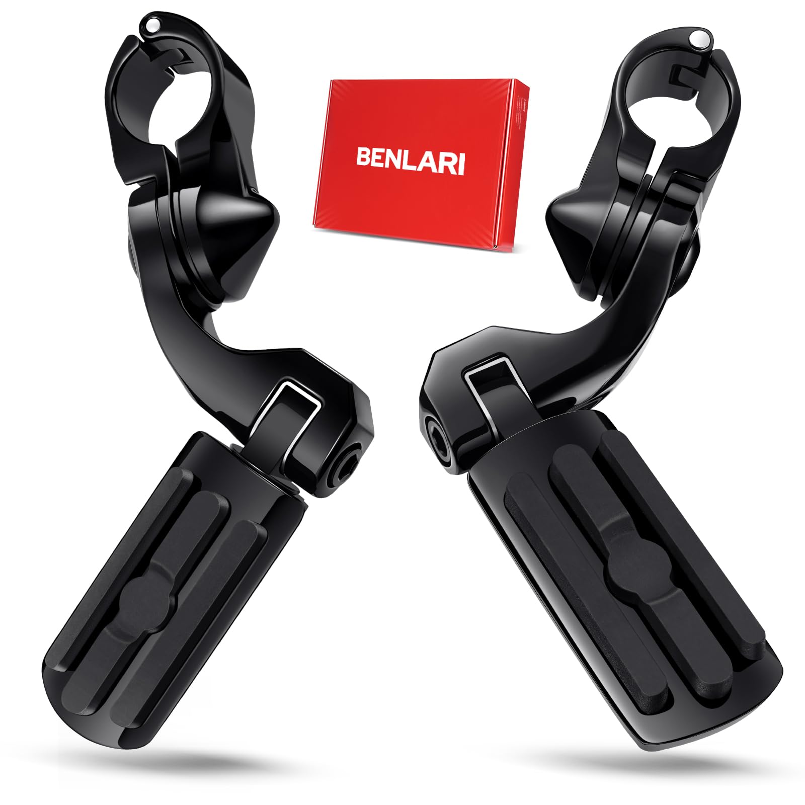 Benlari Highway Pegs 1in 1-1/4 in Highway Footpegs 304 Stainless Steel Short Angled Adjustable Fit For Harley Touring Street Glide Road King Electra