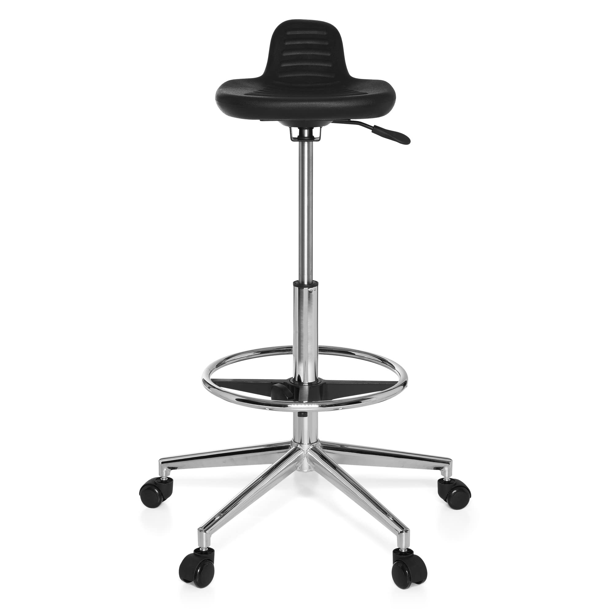 hjh OFFICE 665160 Taburete de Trabajo Top Work 03 Espuma rígida Negro, Asiento Antideslizante, Muy Alto, Silla de Trabajo, Taburete Cocina